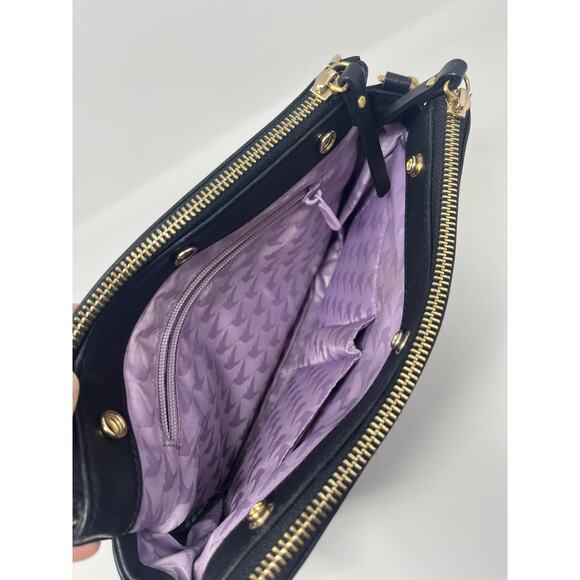 LO & SONS Pearl Crossbody Purse Black Nappa Leather Gold Hardware Adjustable - Picture 11 of 12